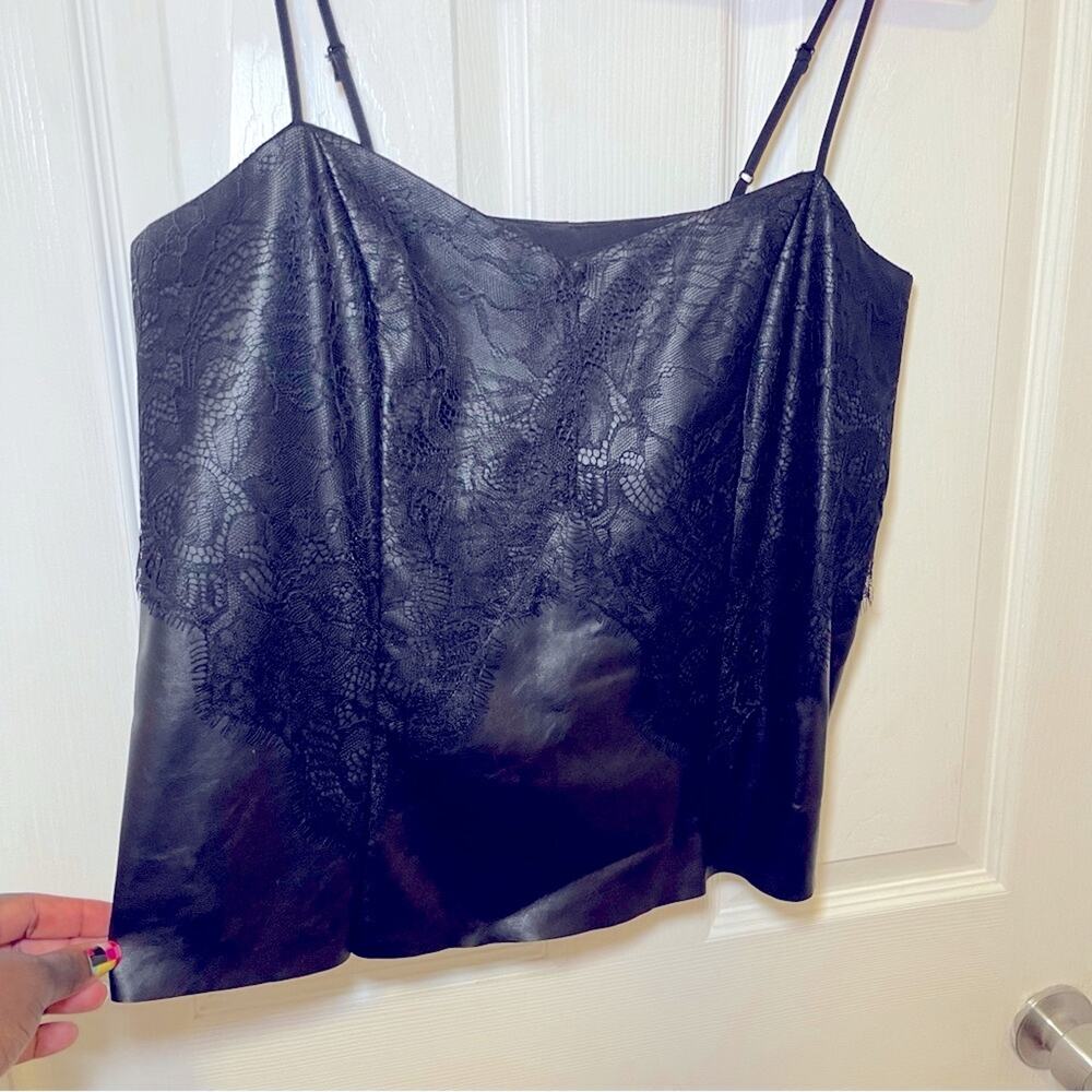 Express Embroidered Lace Faux Leather Cami Top